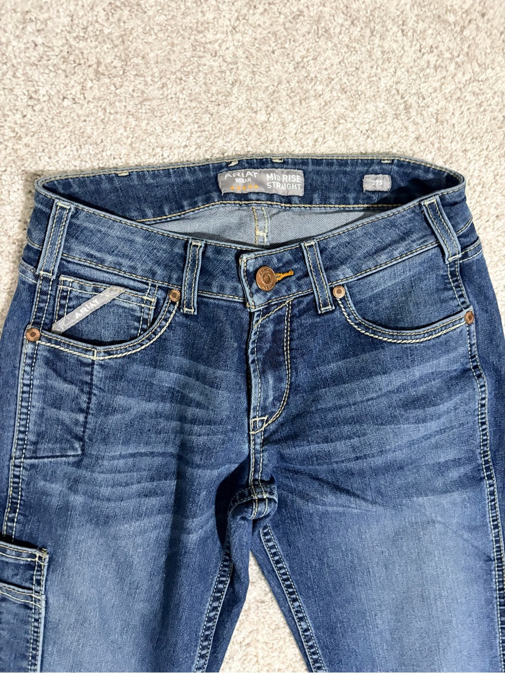 Ariat Rebar Mid-rise Women's Dark Wash Straight Jeans size 27 short - Picture 2 of 3